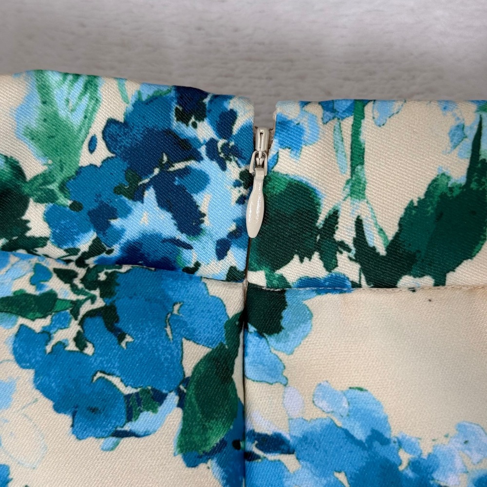 Tuckernuck Blue Hydrangea Floral A-Line Midi Skirt Cream Green High Waist NEW - Picture 10 of 12